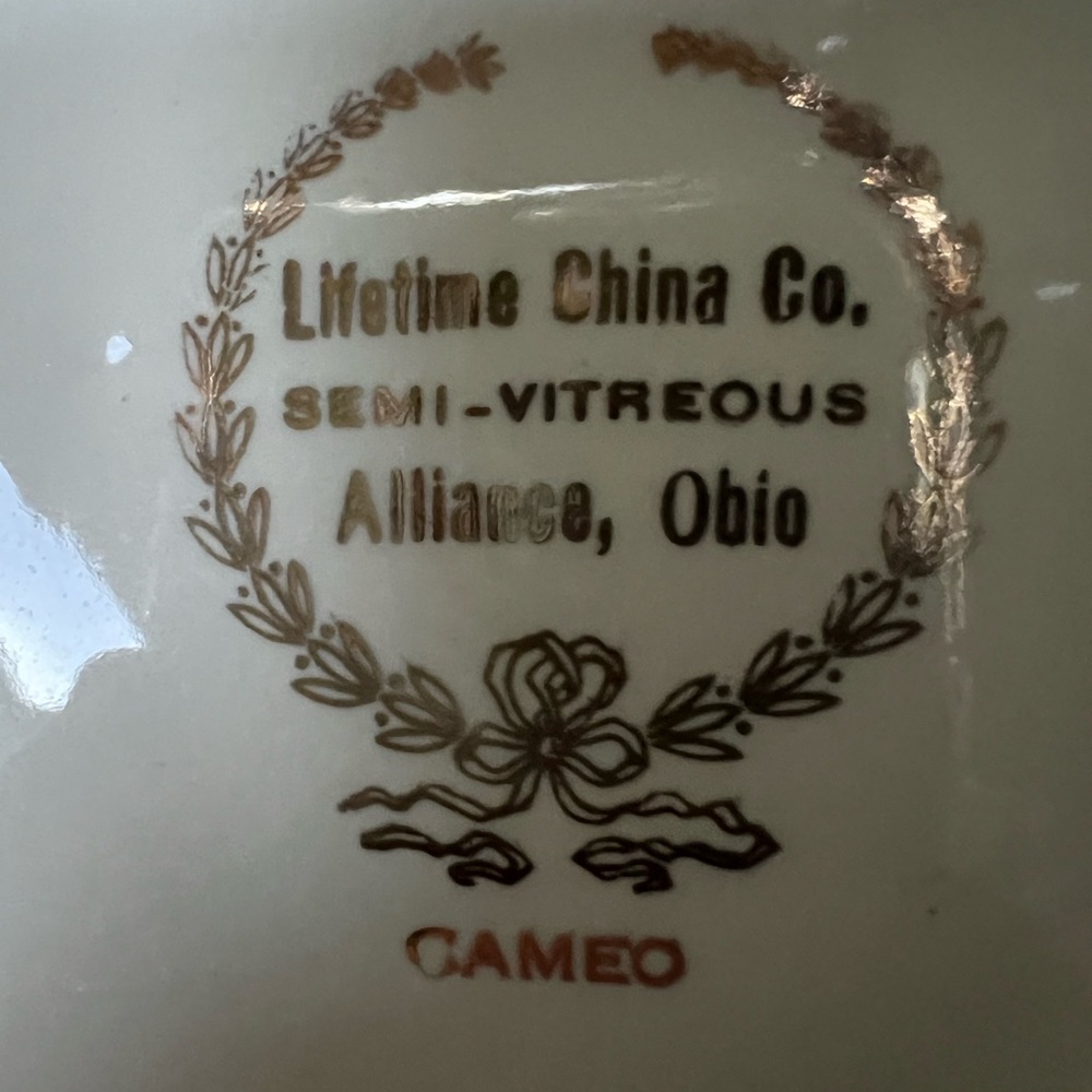 Lifetime China Co. 10” Teal Dinner Plate. “Cameo” Pattern. Gold Rimmed. - Picture 10 of 11